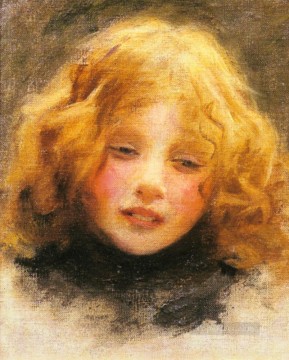 group of children Painting - Head Study Of A Young Girl idyllic children Arthur John Elsley impressionism